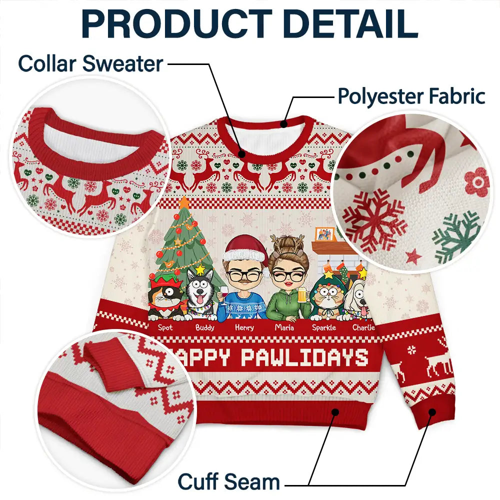 Couple, Pet Lovers - Happy Pawlidays Dog And Cat Couple Chibi - Personalized Unisex Ugly Sweater