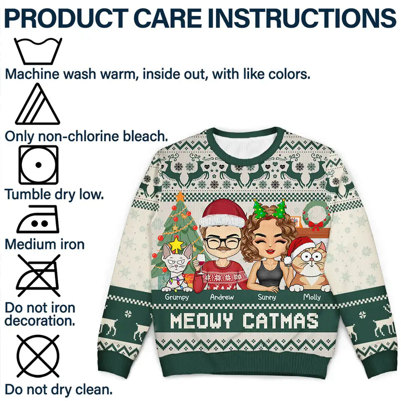 Couple, Pet Lovers - Happy Pawlidays Dog And Cat Couple Chibi - Personalized Unisex Ugly Sweater