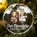 Gift For Bestie,Christmas,Continue Shopping,Love - Our Friendship Knows No Distance Cartoon Bestie - Personalized Circle Glass Ornament
