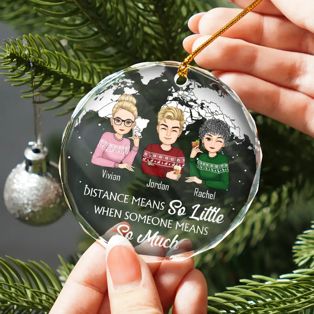 Gift For Bestie,Christmas,Continue Shopping,Love - Our Friendship Knows No Distance Cartoon Bestie - Personalized Circle Glass Ornament