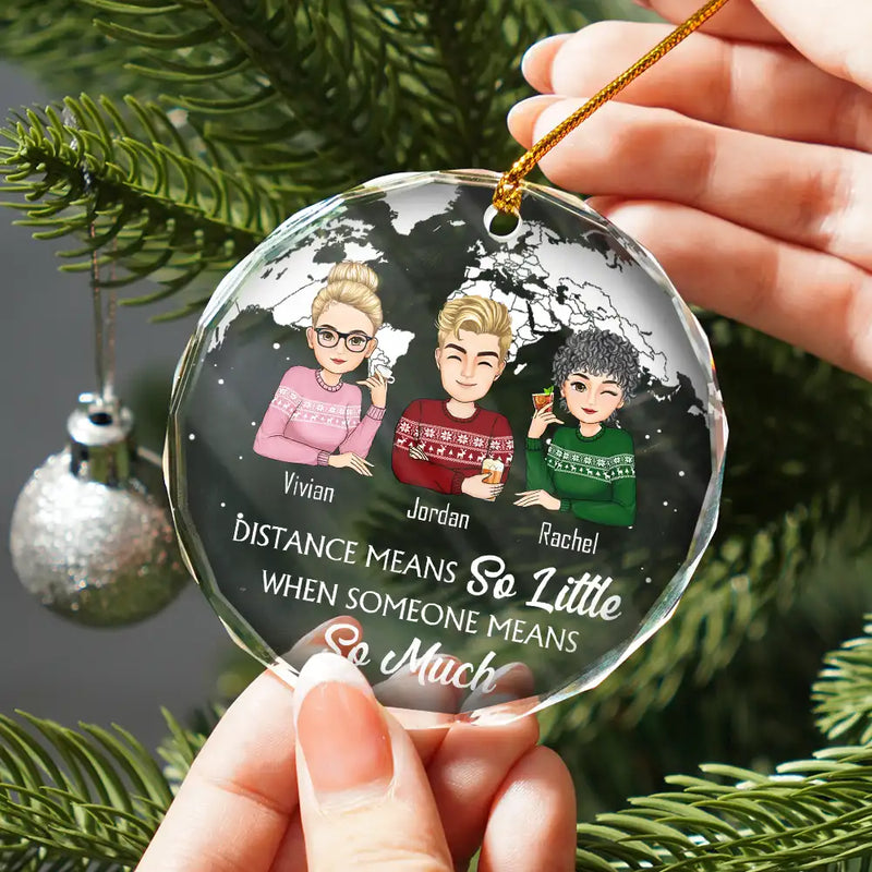 Gift For Bestie,Christmas,Continue Shopping,Love - Our Friendship Knows No Distance Cartoon Bestie - Personalized Circle Glass Ornament