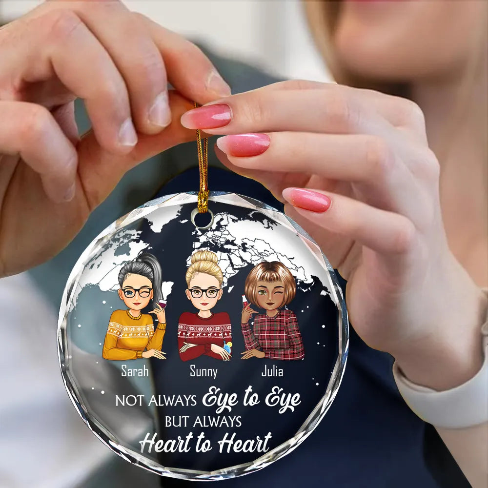 Gift For Bestie,Christmas,Continue Shopping,Love - Our Friendship Knows No Distance Cartoon Bestie - Personalized Circle Glass Ornament