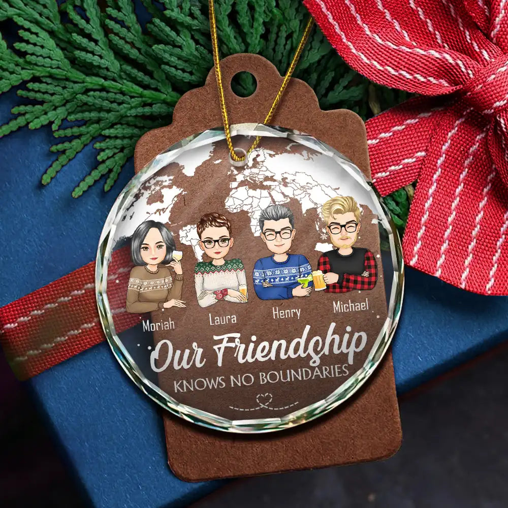 Gift For Bestie,Christmas,Continue Shopping,Love - Our Friendship Knows No Distance Cartoon Bestie - Personalized Circle Glass Ornament
