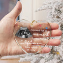Family, Parents, Memorial, New baby - Custom Photo Carried For A Moment Infant Loss Baby Memorial - Personalized Heart Shaped Glass Ornament