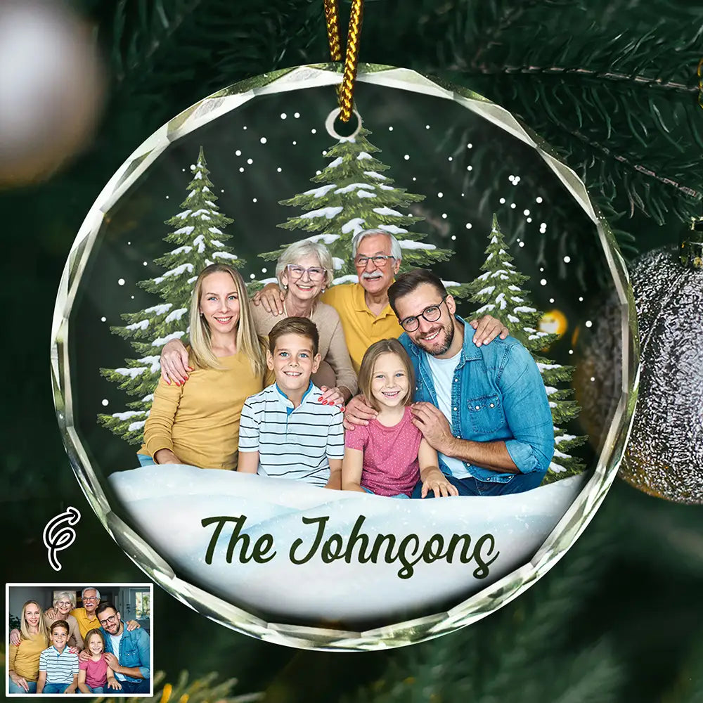 Family, Parents, Gift For Grandparents - Custom Photo Christmas Family Portrait - Personalized Glass Ornament