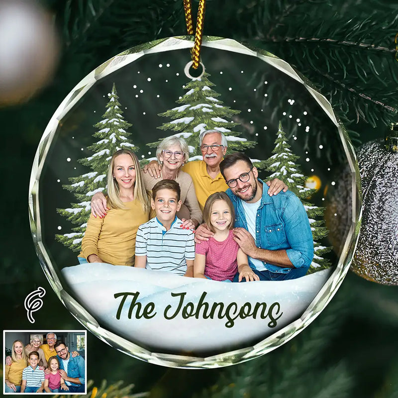 Family, Parents, Gift For Grandparents - Custom Photo Christmas Family Portrait - Personalized Glass Ornament