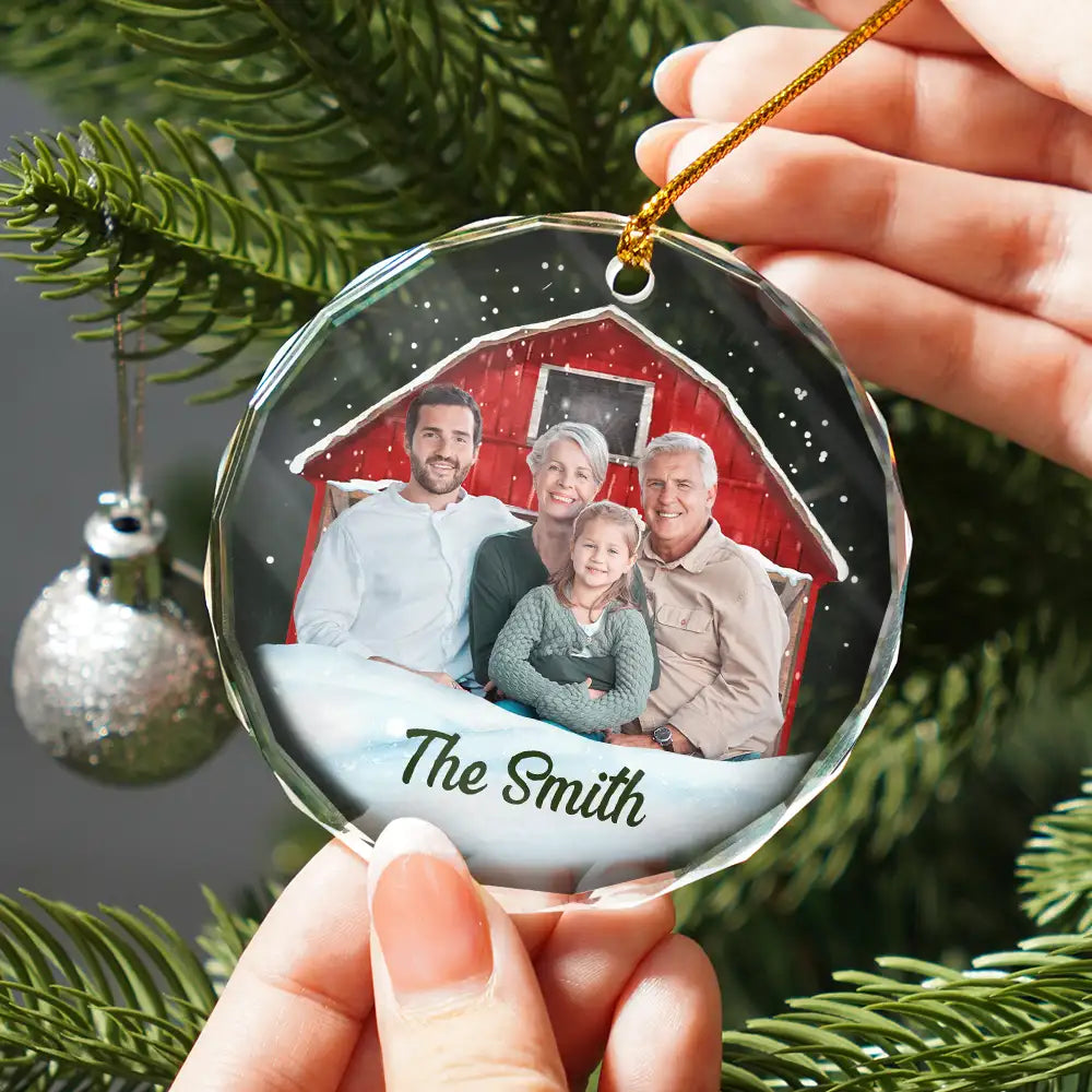 Family, Parents, Gift For Grandparents - Custom Photo Christmas Family Portrait - Personalized Glass Ornament