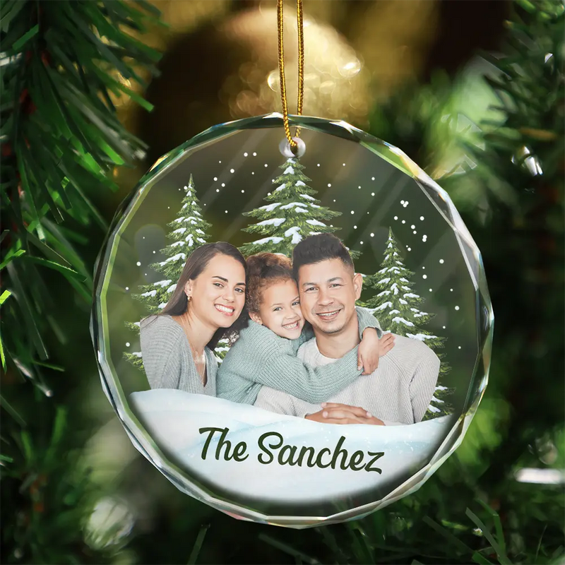 Family, Parents, Gift For Grandparents - Custom Photo Christmas Family Portrait - Personalized Glass Ornament