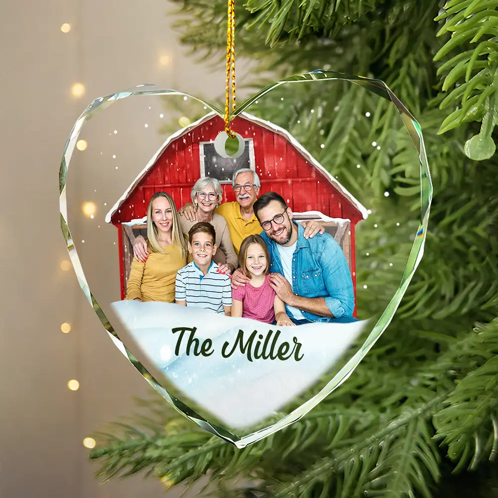 Family, Parents, Gift For Grandparents - Custom Photo Christmas Family Portrait - Personalized Glass Ornament