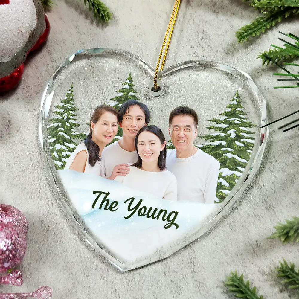 Family, Parents, Gift For Grandparents - Custom Photo Christmas Family Portrait - Personalized Glass Ornament