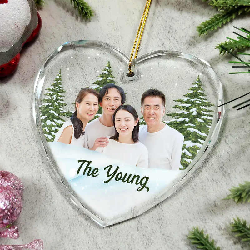Family, Parents, Gift For Grandparents - Custom Photo Christmas Family Portrait - Personalized Glass Ornament