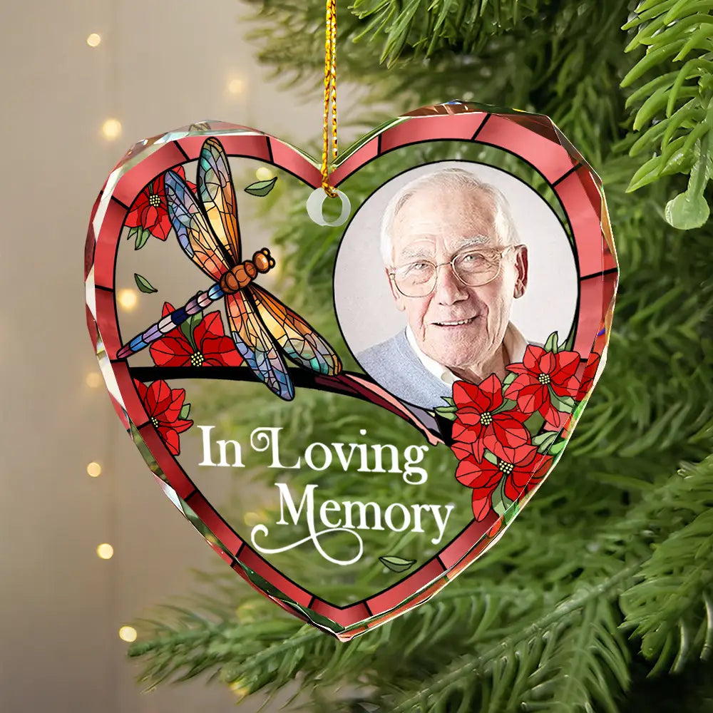 Christmas,Sad,Family,Parents,Gift For Grandparents,Gift For Sibling,Memorial - Custom Photo Memorial I'm Always With You - Personalized Heart Shaped Glass Ornament