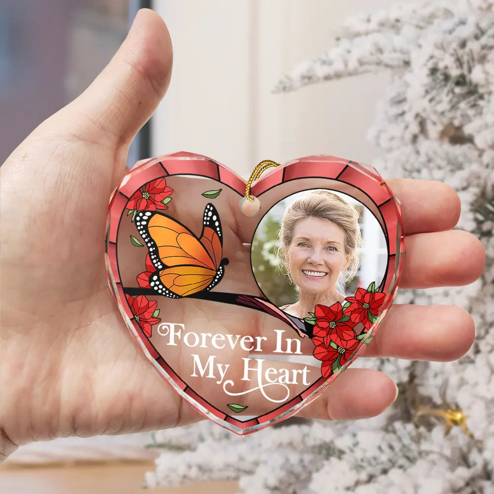 Christmas,Sad,Family,Parents,Gift For Grandparents,Gift For Sibling,Memorial - Custom Photo Memorial I'm Always With You - Personalized Heart Shaped Glass Ornament