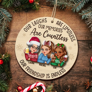 Gift For Bestie, Gifts For Colleagues - Besties Our Laughs Are Limitless Christmas - Personalized 2-Layered Wooden Ornament