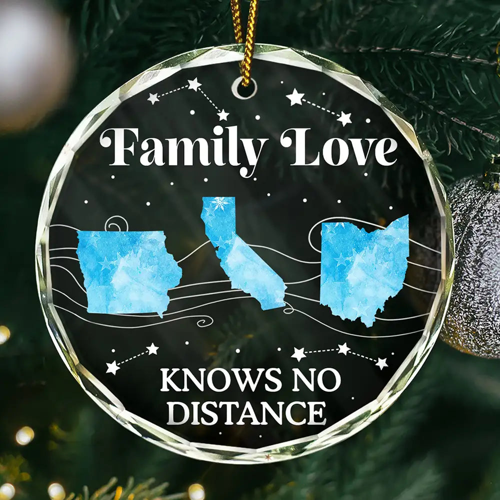Family, Parents, Gift For Grandparents,  Gift For Sibling, Gift For Sisters, Gift For Brothers - Family Love Knows No Distance Christmas - Personalized Glass Ornamen
