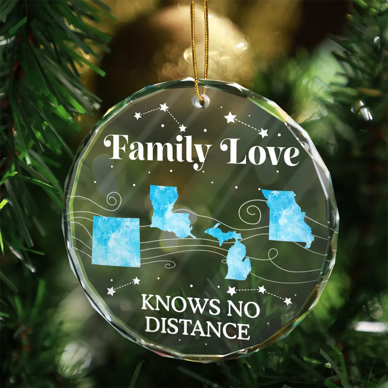 Family, Parents, Gift For Grandparents,  Gift For Sibling, Gift For Sisters, Gift For Brothers - Family Love Knows No Distance Christmas - Personalized Glass Ornamen
