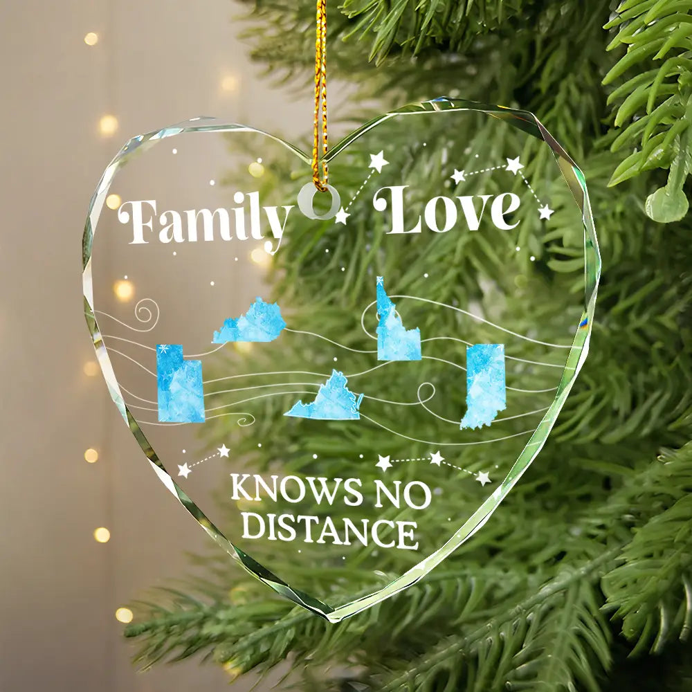 Family, Parents, Gift For Grandparents,  Gift For Sibling, Gift For Sisters, Gift For Brothers - Family Love Knows No Distance Christmas - Personalized Glass Ornamen
