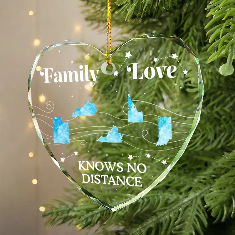 Family, Parents, Gift For Grandparents,  Gift For Sibling, Gift For Sisters, Gift For Brothers - Family Love Knows No Distance Christmas - Personalized Glass Ornamen
