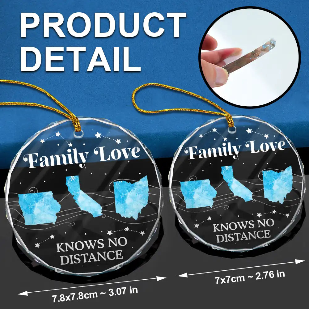 Family, Parents, Gift For Grandparents,  Gift For Sibling, Gift For Sisters, Gift For Brothers - Family Love Knows No Distance Christmas - Personalized Glass Ornamen
