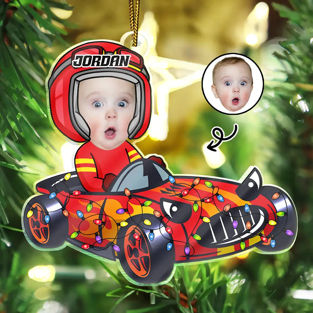 Custom Photo Racing Kid Toy Car Cute Racer - Personalized Cutout Acrylic Ornament