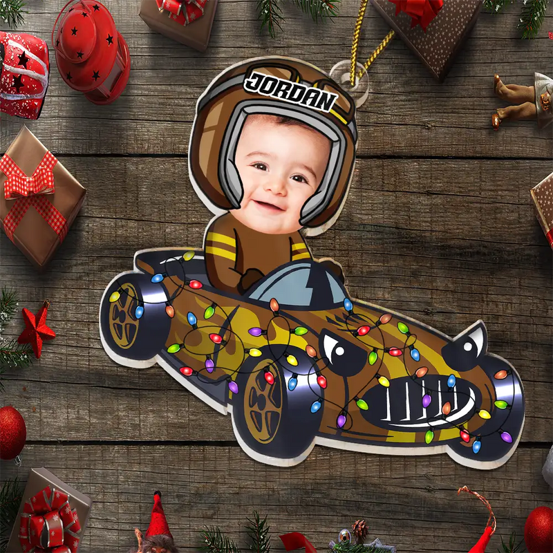 Gift For Kids - Custom Photo Racing Kid Toy Car Cute Racer - Personalized Cutout Acrylic Ornament