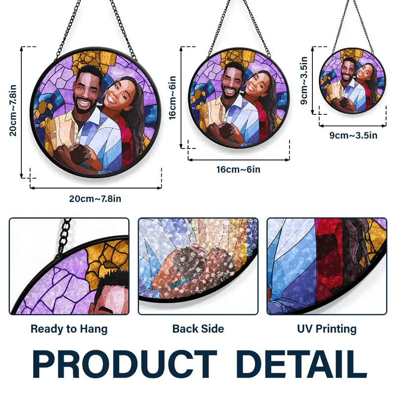 Custom Photo Portrait Mom Grandma Parents Family - Personalized Stained Glass Window Hanging Suncatcher