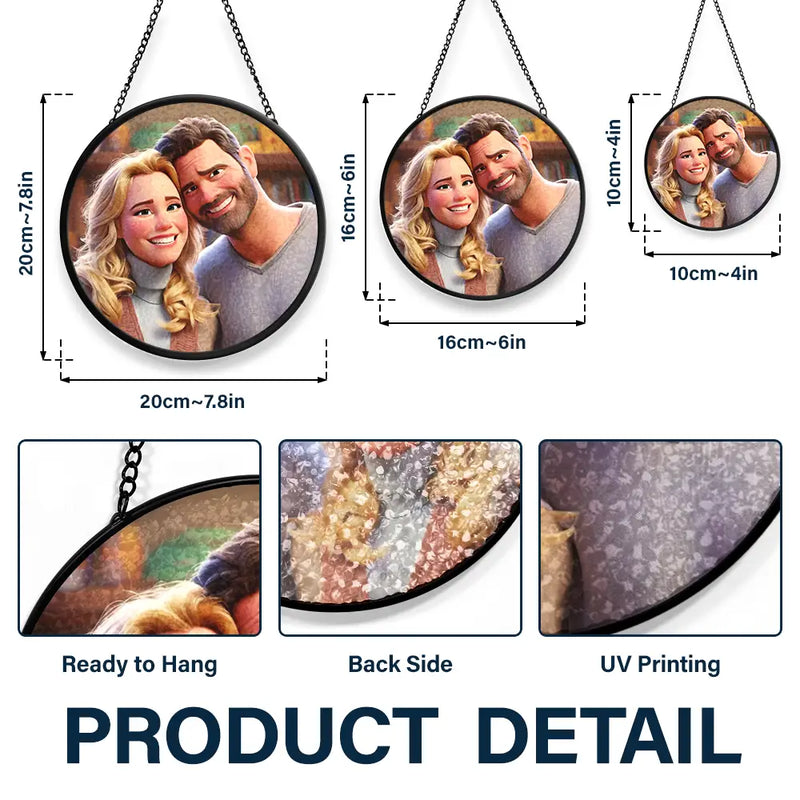 Love,Gift For Husband,Gift For Wife,Gift For Boyfriend,Gift For Girlfriend,Gift For Couples - Custom Photo Cartoon Portrait Loving Couple - Personalized Stained Glass Window Hanging Suncatcher