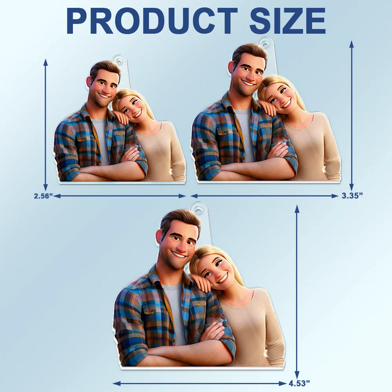 Love,Gift For Husband,Gift For Wife,Gift For Boyfriend,Gift For Girlfriend,Gift For Couples - Custom Photo Cartoon Portrait Loving Couple - Personalized Acrylic Car Hanger
