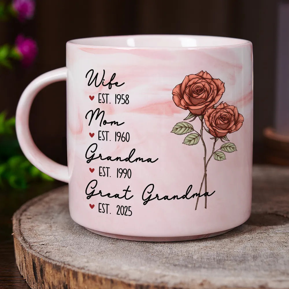 Gift For Grandma, Love, Gift For Mother, Gift For Wife - Mom Grandma Great Grandma Birth Flower - Personalized Marble Mug