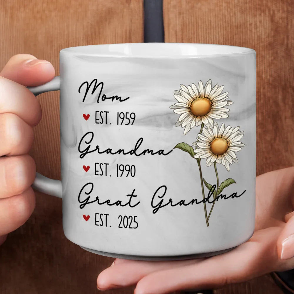 Gift For Grandma, Love, Gift For Mother, Gift For Wife - Mom Grandma Great Grandma Birth Flower - Personalized Marble Mug