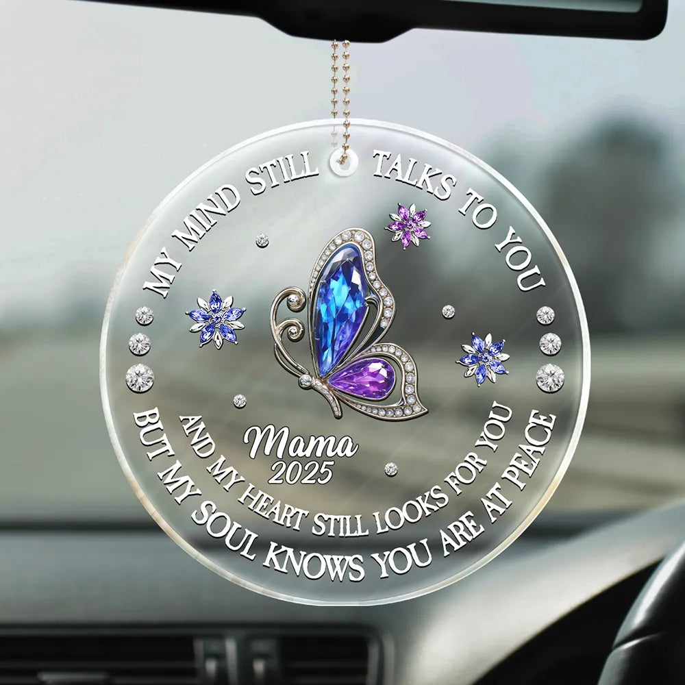 Memorial,Sad - Memorial My Soul Knows You Are At Peace Printed Gemstone Art - Personalized Acrylic Car Hanger