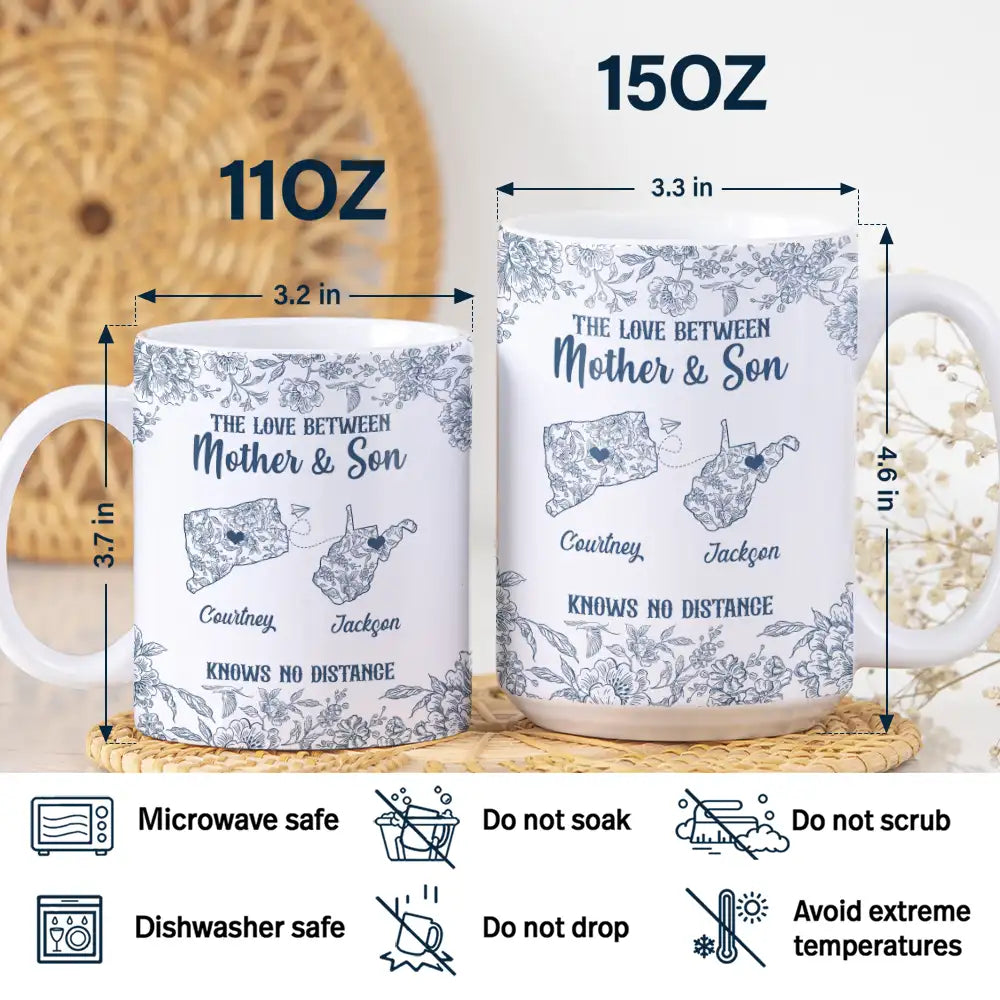 Long Distance,Gift For Mother,Gift For Daughter,Love,Mom - Daughters (Adult) - The Love Between Mother & Daughter Knows No Distance Toile - Personalized White Edge-to-Edge Mug