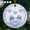 Happy,Christmas,Parents,Gift For Grandparents - Papa Nana Snowman Christmas Grandparents Toile - Personalized Circle Ceramic Ornament