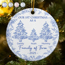 Christmas,Family,Parents,Happy,New Dad,New Mom,New baby - First Christmas As A Family Of Three Toile - Personalized Circle Ceramic Ornament