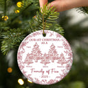 Christmas,Family,Parents,Happy,New Dad,New Mom,New baby - First Christmas As A Family Of Three Toile - Personalized Circle Ceramic Ornament