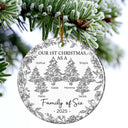 Christmas,Family,Parents,Happy,New Dad,New Mom,New baby - First Christmas As A Family Of Three Toile - Personalized Circle Ceramic Ornament
