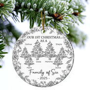 Christmas,Family,Parents,Happy,New Dad,New Mom,New baby - First Christmas As A Family Of Three Toile - Personalized Circle Ceramic Ornament