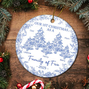 Christmas,Family,Parents,Happy,New Dad,New Mom,New baby - First Christmas As A Family Of Three Toile - Personalized Circle Ceramic Ornament
