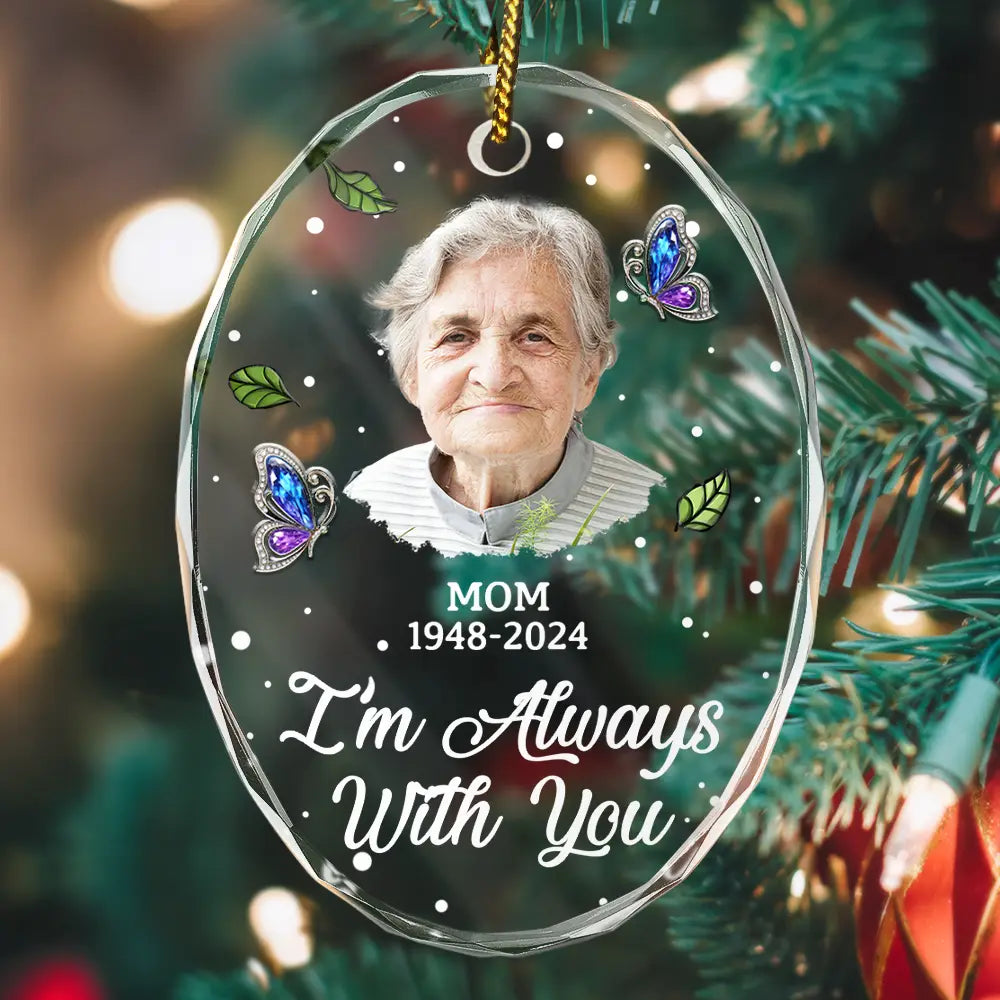 Sad,Memorial,Family,Parents,Gift For Grandparents,Christmas - Custom Photo Memorial My Mind Still Talks To You - Personalized Oval Glass Ornament