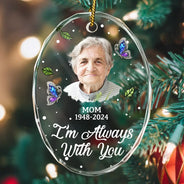 Sad,Memorial,Family,Parents,Gift For Grandparents,Christmas - Custom Photo Memorial My Mind Still Talks To You - Personalized Oval Glass Ornament