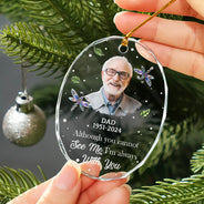 Sad,Memorial,Family,Parents,Gift For Grandparents,Christmas - Custom Photo Memorial My Mind Still Talks To You - Personalized Oval Glass Ornament