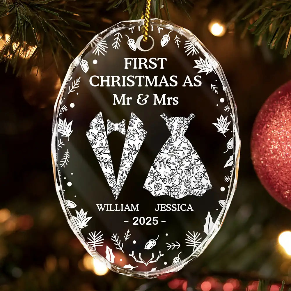 First Christmas As Mr & Mrs - Personalized Oval Glass Ornament