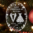 Love, Christmas, Gift For Wife, Gift For Husband, Gift For Couples, Married, Engaged, Wedding - First Christmas As Mr & Mrs - Personalized Oval Glass Ornament