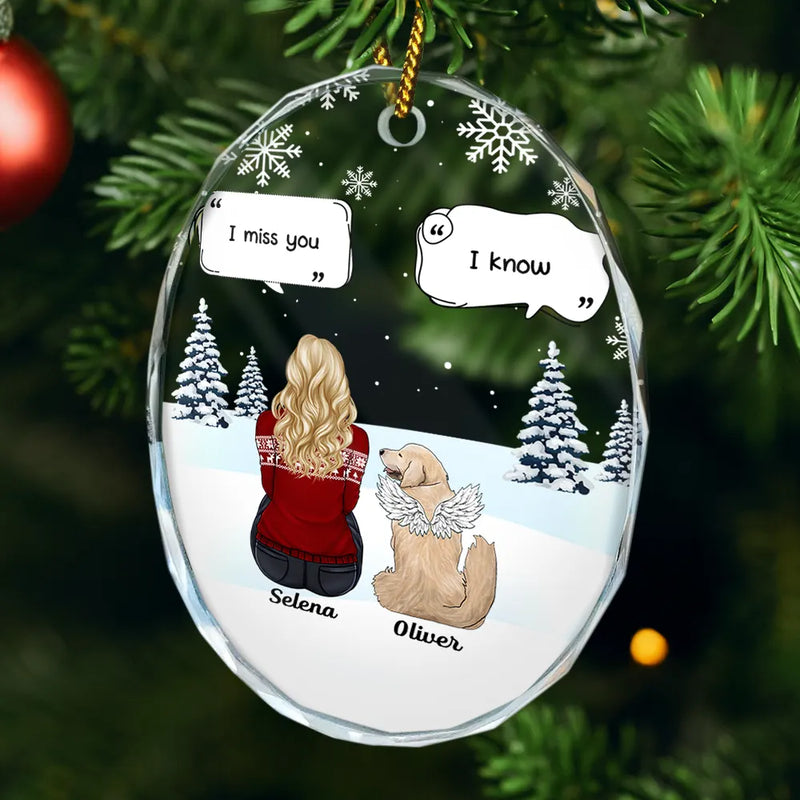 Sad, Memorial, Christmas, Dog Lovers, Pet Lovers, Cat Lovers, Dog Mom - I Miss You Memorial Dog Cat - Personalized Oval Glass Ornament