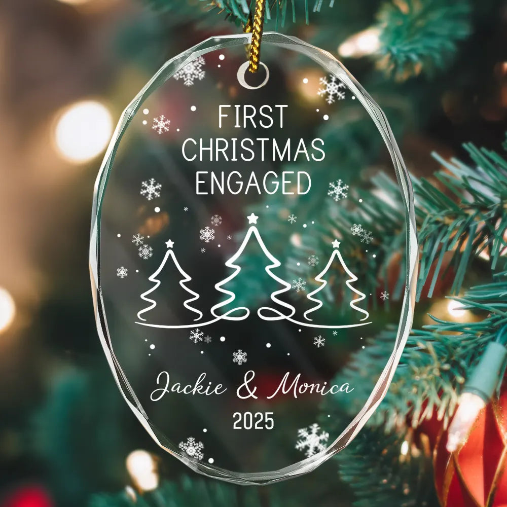 Love,Christmas,Gift For Wife,Gift For Husband,Gift For Couples,Married ,Engaged,Wedding - First Christmas As Mr & Mrs Pine Tree - Personalized Oval Glass Ornament