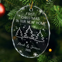 Love,Christmas,Gift For Wife,Gift For Husband,Gift For Couples,Married ,Engaged,Wedding - First Christmas As Mr & Mrs Pine Tree - Personalized Oval Glass Ornament