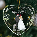 Love,Christmas,Gift For Wife,Gift For Husband,Gift For Couples,Wedding,Wedding Anniversary,Married ,Pet Couple - Our First Christmas As Mr & Mrs Wedding Couple Pet - Personalized Heart Shaped Glass Ornament