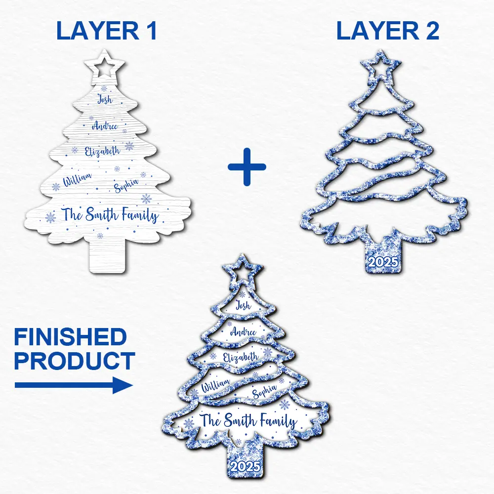 Christmas,Family,Parents,Happy,Gift For Grandparents,Gift For Sibling - Christmas Tree Family Sibling Bestie Toile - Personalized 2-Layered Wooden Ornament