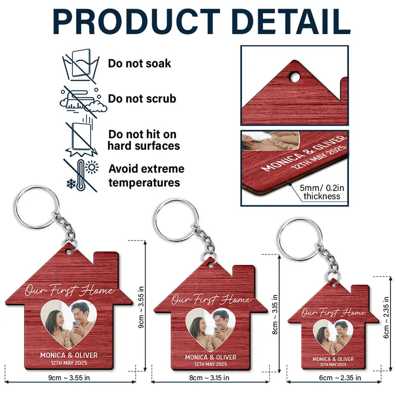 Married ,Happy,Gift For Couples,Gift For Wife,Gift For Husband - Custom Photo Our First Home Married Couple - Personalized Wooden Keychain