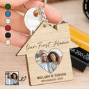 Porte-clés en bois personnalisé avec photo personnalisée de notre premier couple marié à la maison 